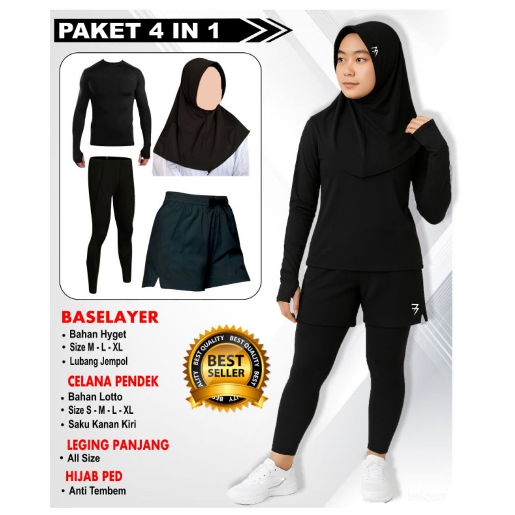 ⭐️⭐️⭐️⭐️⭐️Pakaian olahraga muslim Set pakaian olahraga wanita baju lengan panjang Celana pendek legg