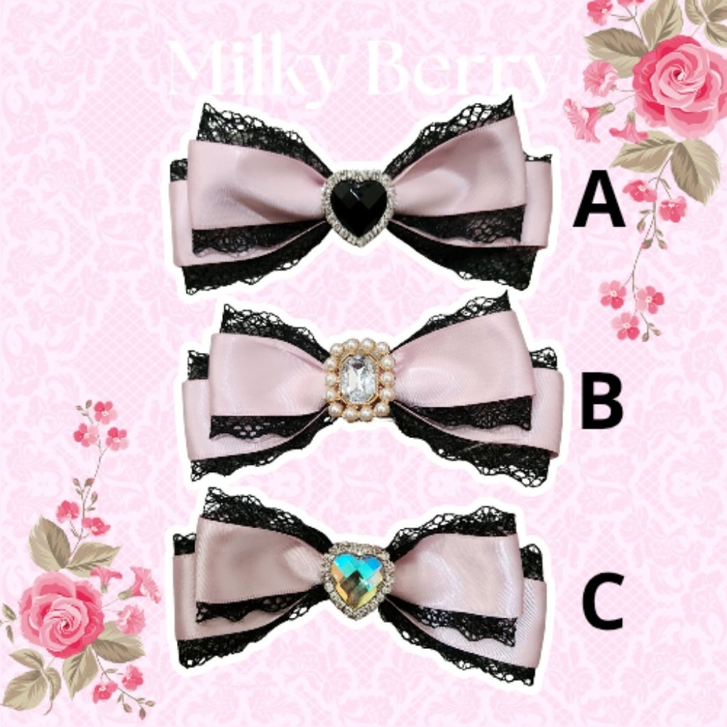 [ MILKY BERRY - MB001 ] 1PASANG CAMELLIA RIBBON BOWTIE BOW TIE PITA DASI ALA KOREA HARAJUKU JEPANG C