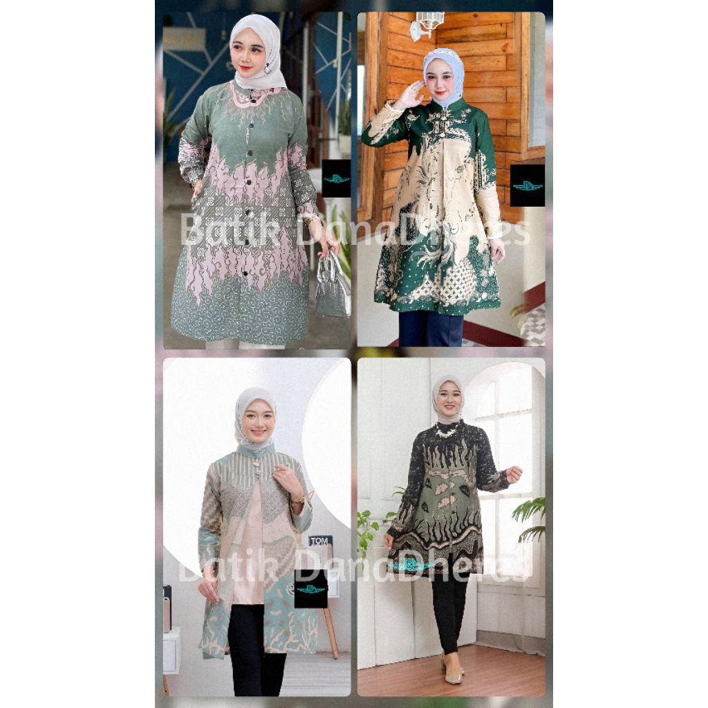 BAJU TUNIK BATIK WANITA LENGAN PANJANG WARNA SAGE GREEN SIZE M L XL XXL | BATIK ATASAN WANITA MODERN