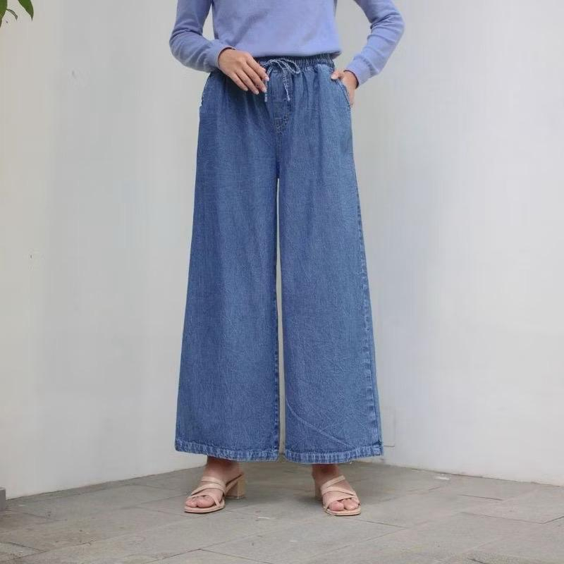 KULOT JEANS JUMBO BIGSIZE SNOW TALI SERUT - KULOT LIPAT JEANS PINGGANG FULL KARET PREMIUM