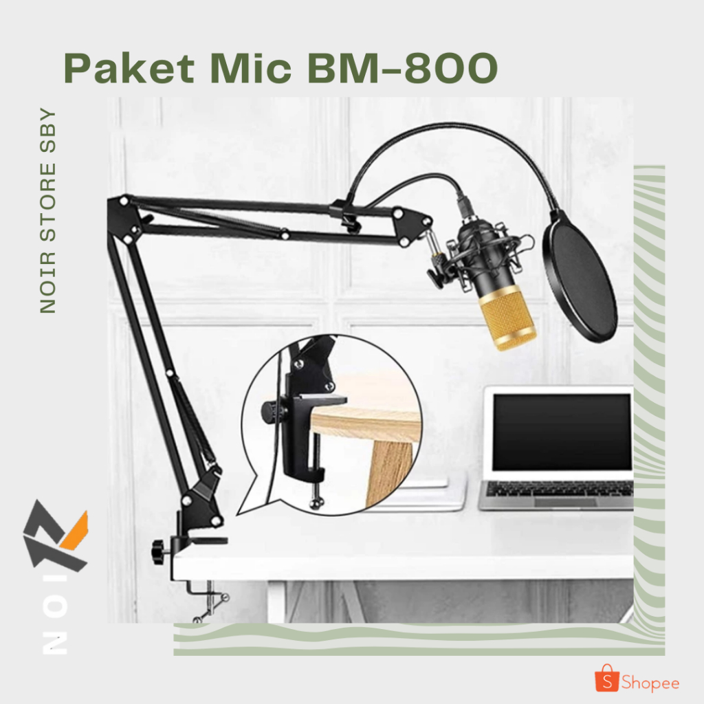 NOIR Condenser Microphone Profesional Paket Mic BM-800 Set Arm stand