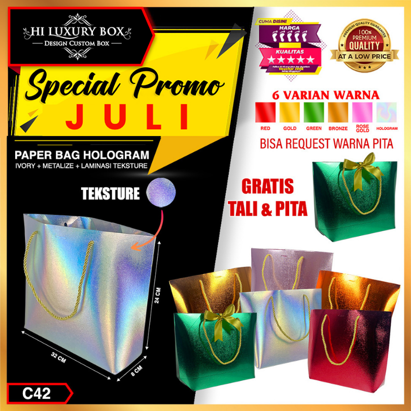 

D3v!! Paper Bag Souvenir Metalize Hologram/Tas Kado Hadiah Pernikahan/Goddie Bag/C42