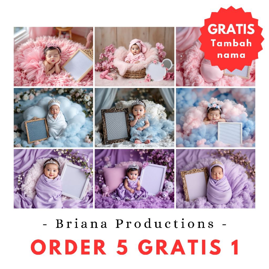 JASA EDIT FOTO STUDIO BAYI NEWBORN PAPAN NAMA PEREMPUAN LAKI-LAKI KILAT EXPRESS CEWE COWO PROFESIONA
