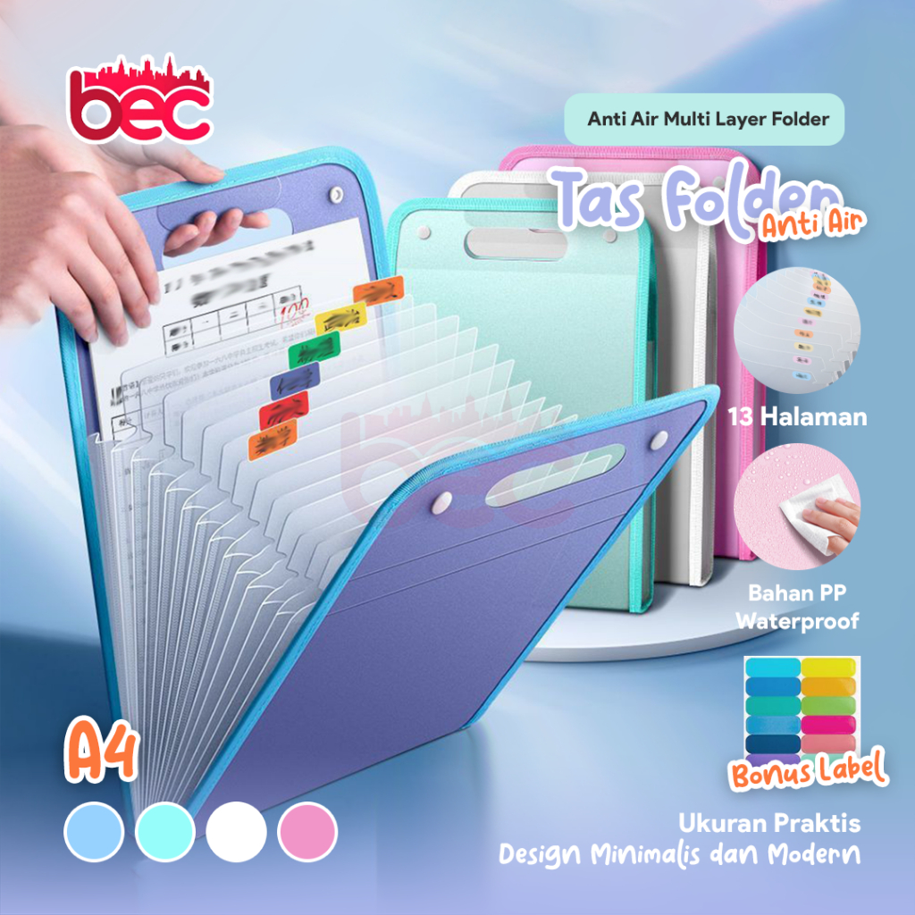 

[BEC] Tas File Handle Warna Transparan Anti Air Multi Layer | Folder Tas File 13 Sekat Map Tas Dokumen A4 Folder Map Kerja Document