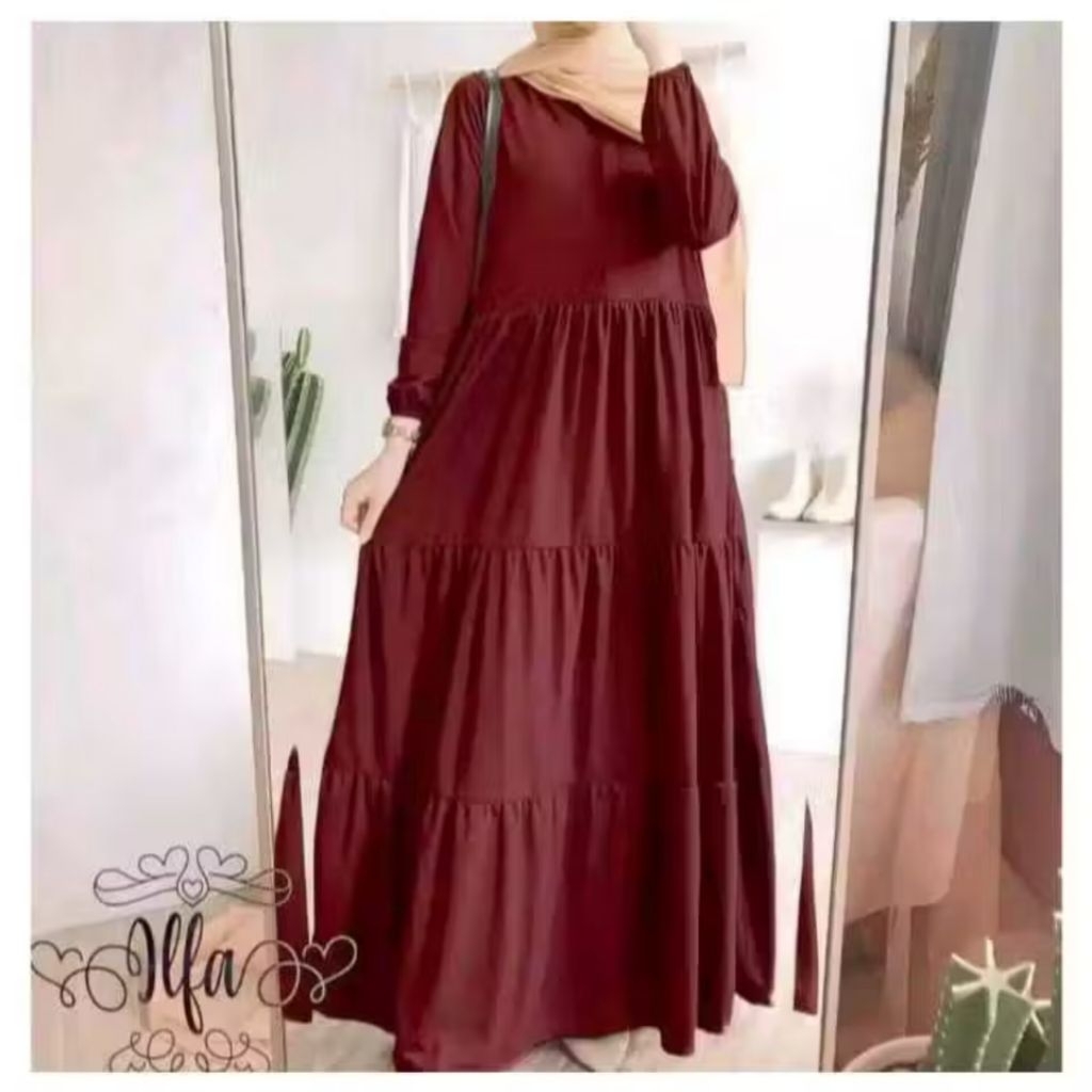 GAMIS POLOS REMPEL SUSUN/ GAMIS POLOS KEKINIAN/ GAMIS WANITA TERBARU