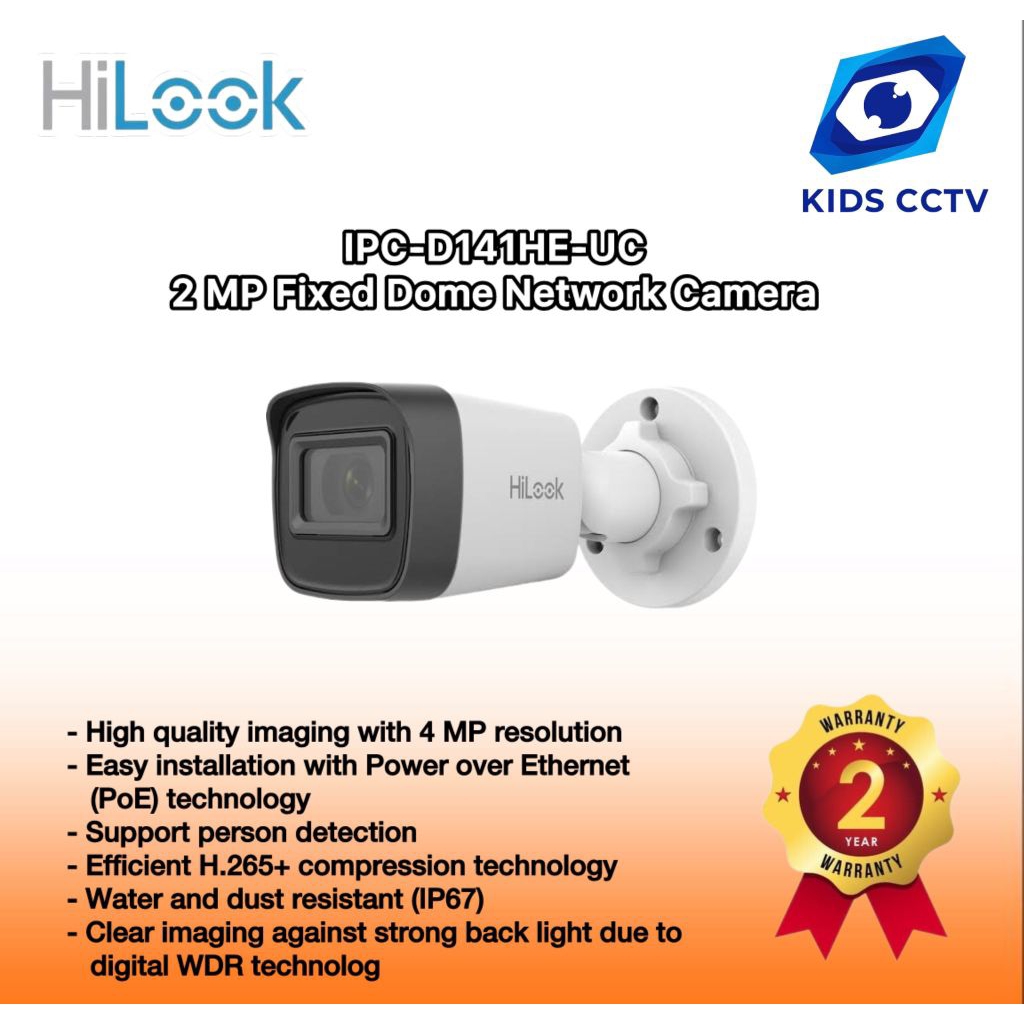 Kamera Cctv IP Hilook IPC-B141HE-UC HILOOK 4MP Audio Fixed Bullet IP Camera PoE Outdoor IP67