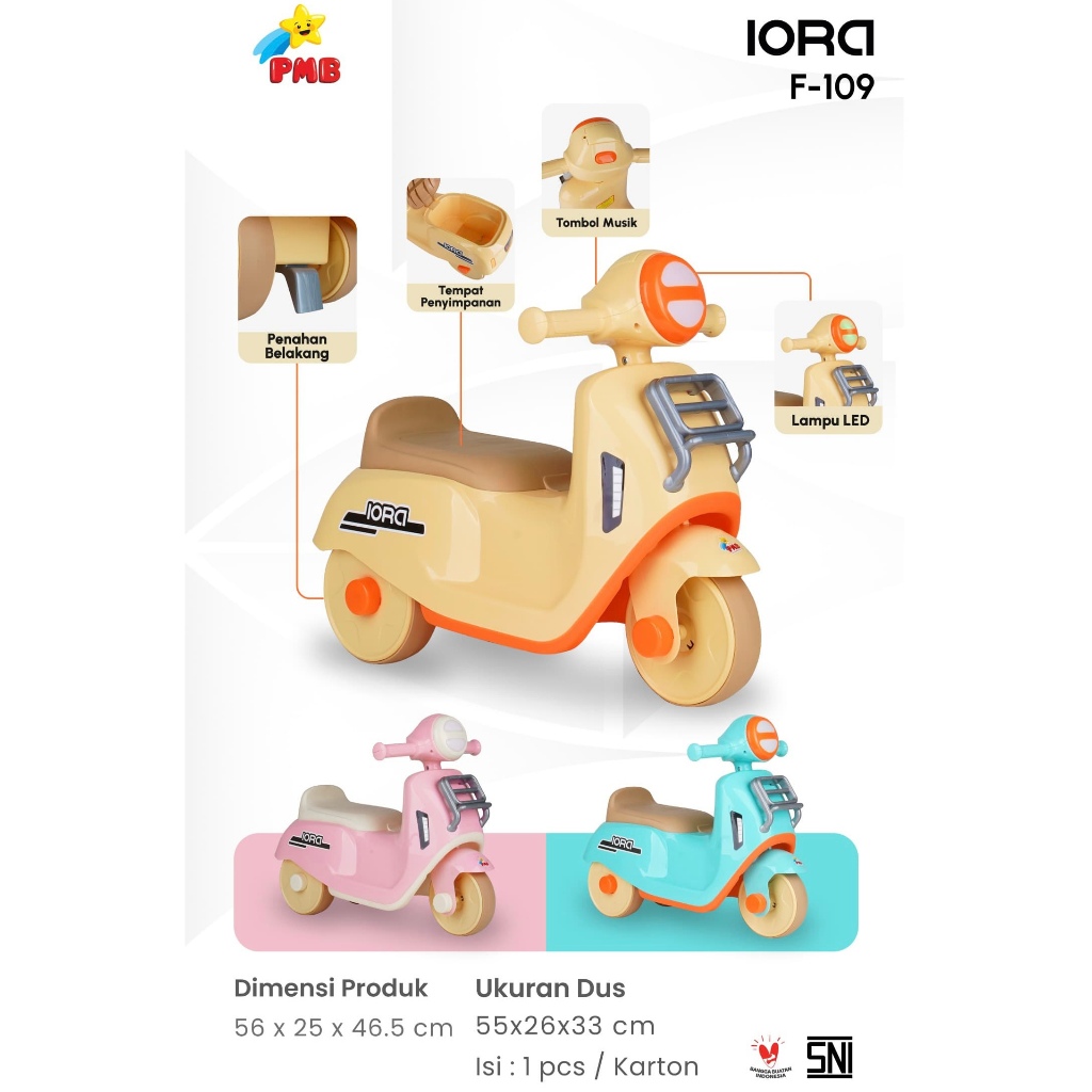RJ9 Mainan Anak Mobil Dorong Ride On IORA TM09 TM-09 PMB Toys CUTE F108 F-108 Motoran