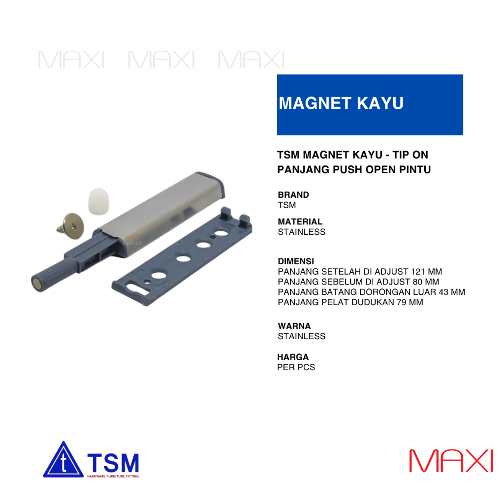 TSM - Keces TIP-ON Stainless - Push Open Head Magnet Panjang Push Open Mini Latch