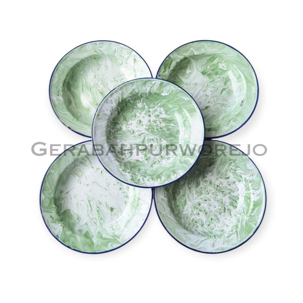 Piring Enamel Blirik Hijau Ompreng Piring SengJadul 20cm