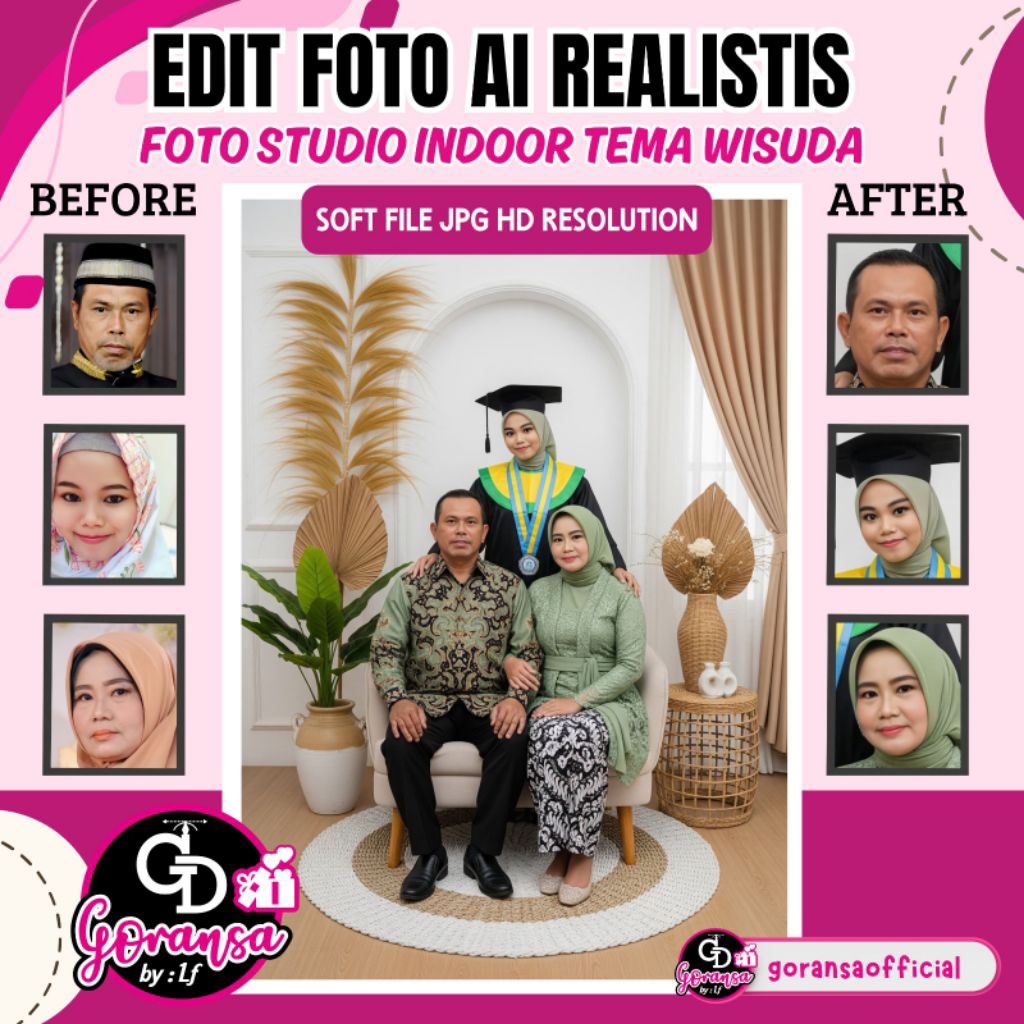 JASA EDIT FOTO KELUARGA REALISTIS TEMA WISUDA | EDITING MENGGABUNGKAN FOTO TERPISAH MENJADI SATU KEL