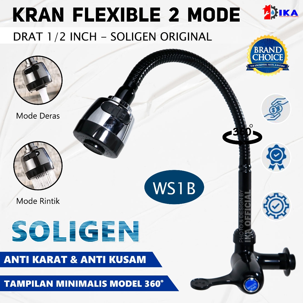 Kran LEHER Angsa Flexibel Soligen WS1B 304 SUS Cuci piring kran / Kran Angsa Dapur Fleksibel SOLIGEN