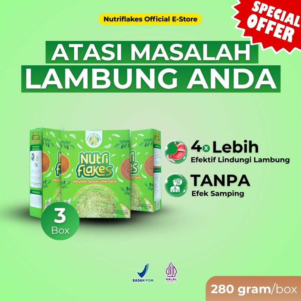 

Promo Nutriflakes Sereal Umbi Garut Original Maag dan Gerd Halal BPOM - Paket 3 Box 280 Gram