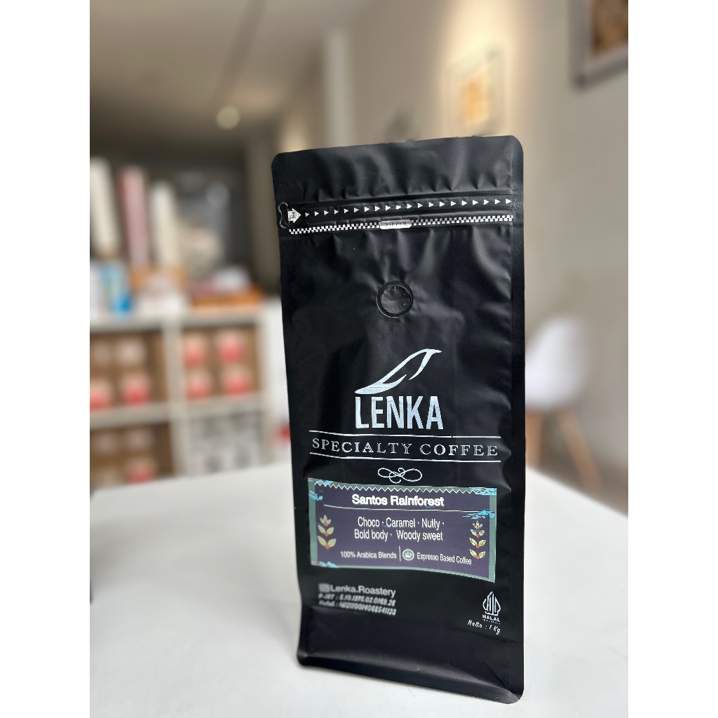 

Lenka Santos Rainforest arabica blend roasted coffee beans Kopi