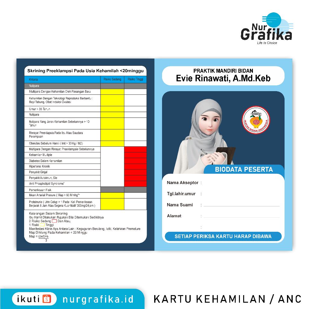 

( 1Pack Isi 10Pcs ) Kartu ANC / Skrining / Kehamilan Bidan