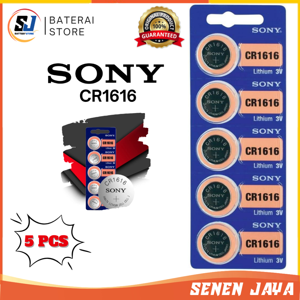 5 PCS Baterai Batre Batrai Batere Remot Remote Mobil PAJERO 1616 CR1616 Original Sony Baterai Remot 