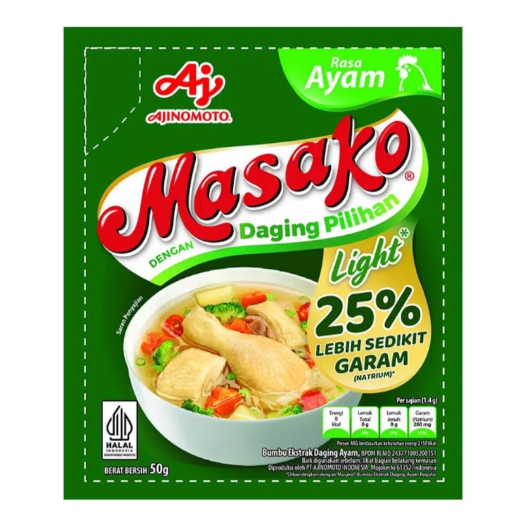 

Masako Light Bumbu Kaldu Penyedap Rasa Ayam 50 g