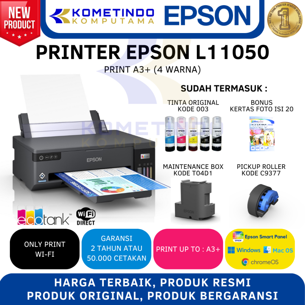 L11050 (Print Only, Wi-Fi Direct) - Epson EcoTank L11050 Ink Tank Printer - Garansi 2 Tahun / 50.000