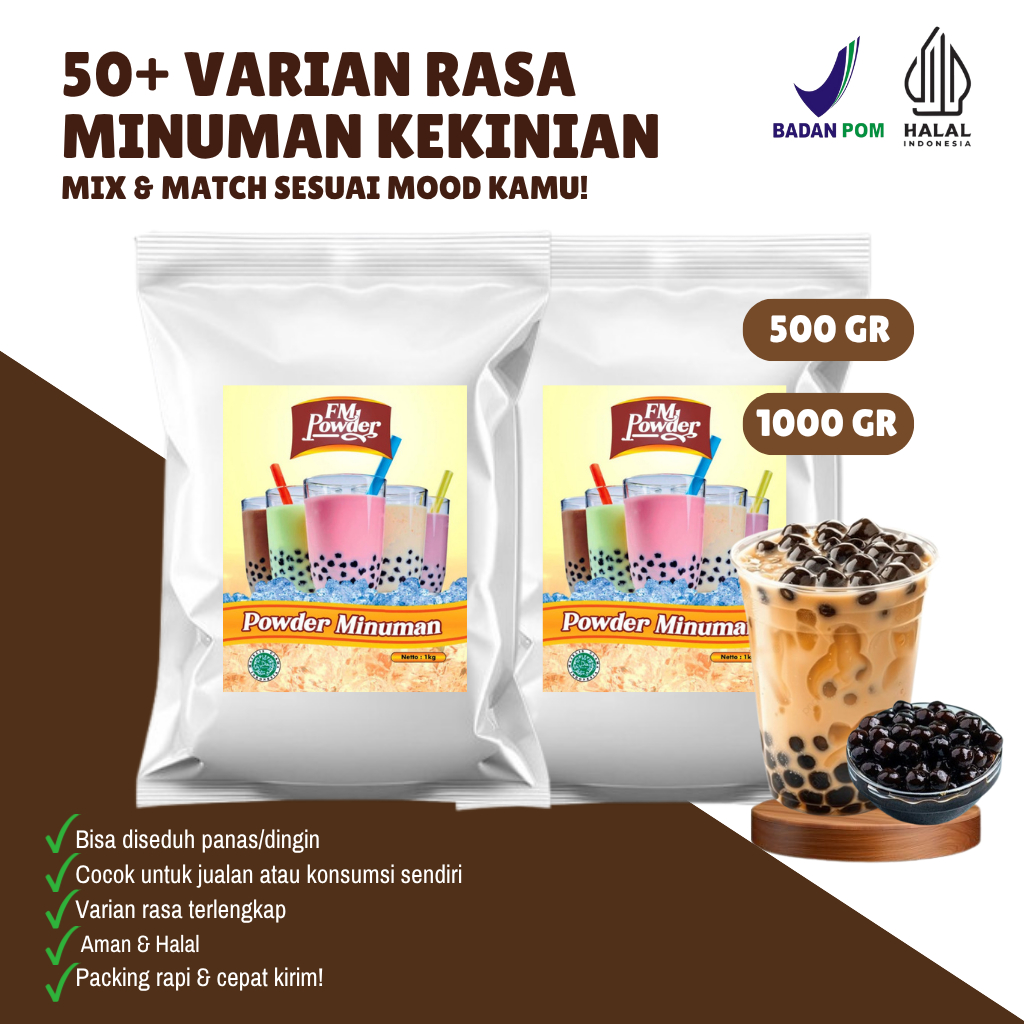 

Bubuk Minuman FM Powder Drink Surabaya Varian Rasa Coklat, Susu, Teh dan Kopi