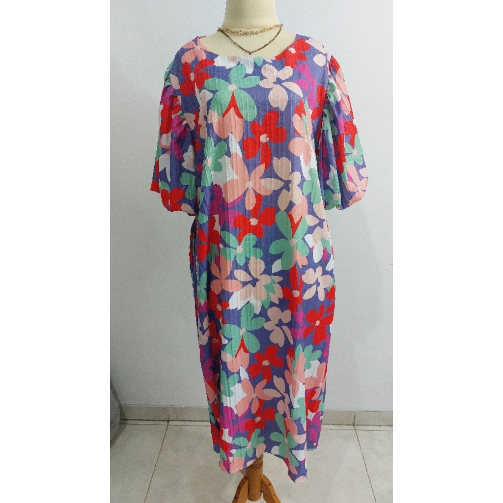 NEW DRESS BANGKOK - DRESS BUNGA - DRESS KATUN - DRESS BIG SIZE - DRESS CORAK - LENGAN BALON