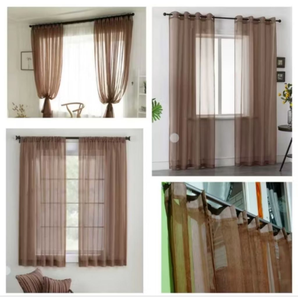 Vitrase Gorden jendela aesthetic dalaman gorden Tirai Lapisan pintu warna coklat impor / gorden vitr