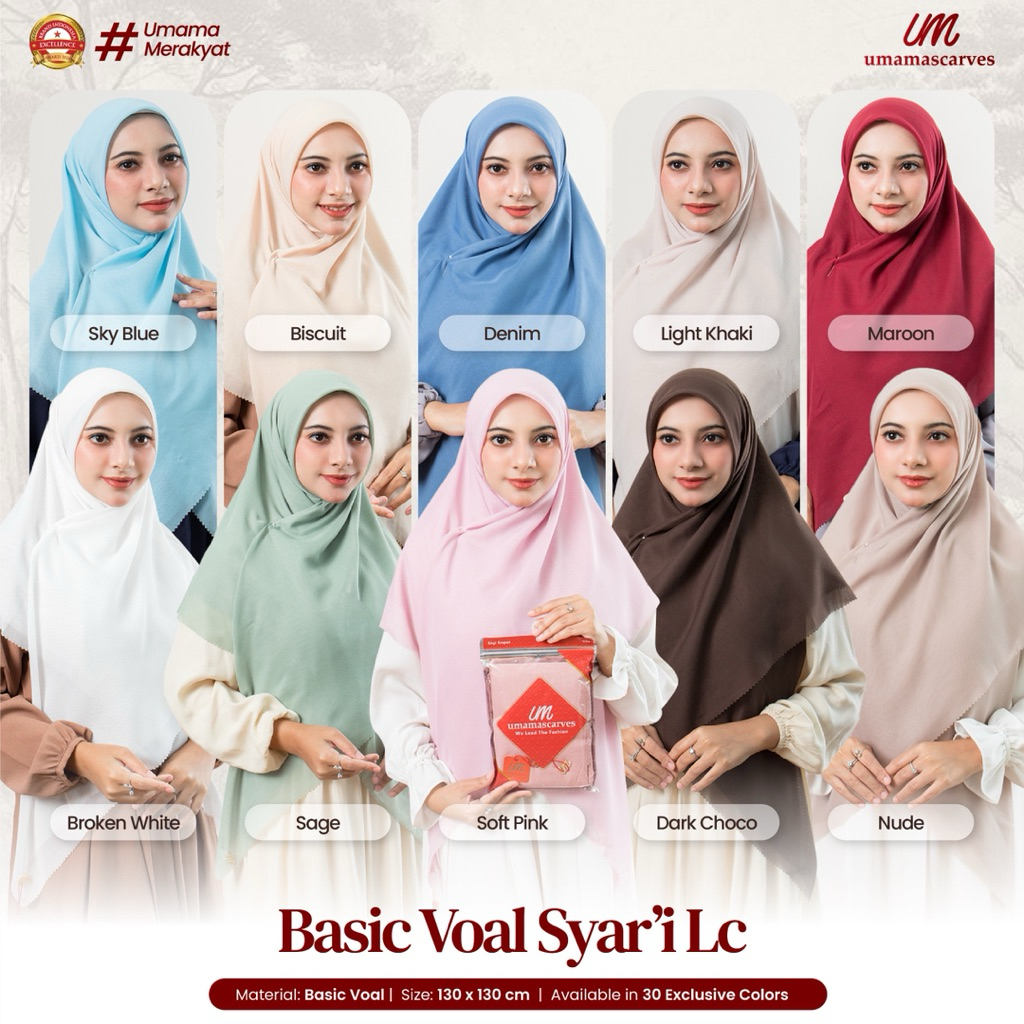 Hijab Segi Empat Voal Polos Syari Umama isi 10 Pcs Ukuran Jumbo