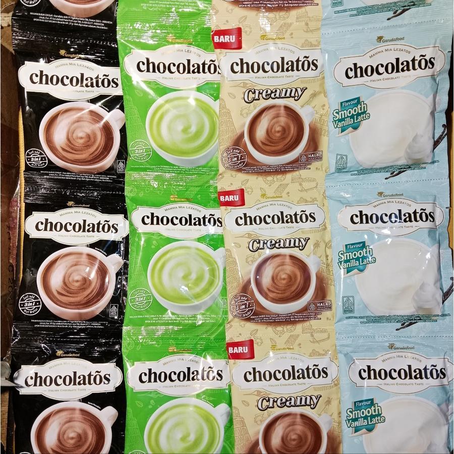 

Drink CHOCOLATOS renceng isi 10 sachet/minuman serbuk variant coklat macha creamy
