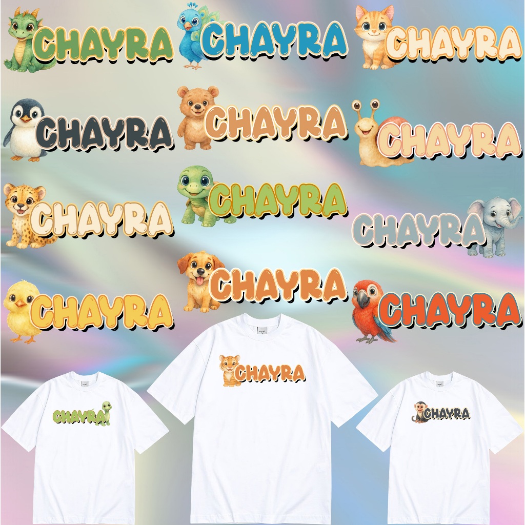 

SABLON SETRIKA DTF BISA REQUEST NAMA UKURAN 14CM TEMA HEWAN MIX
