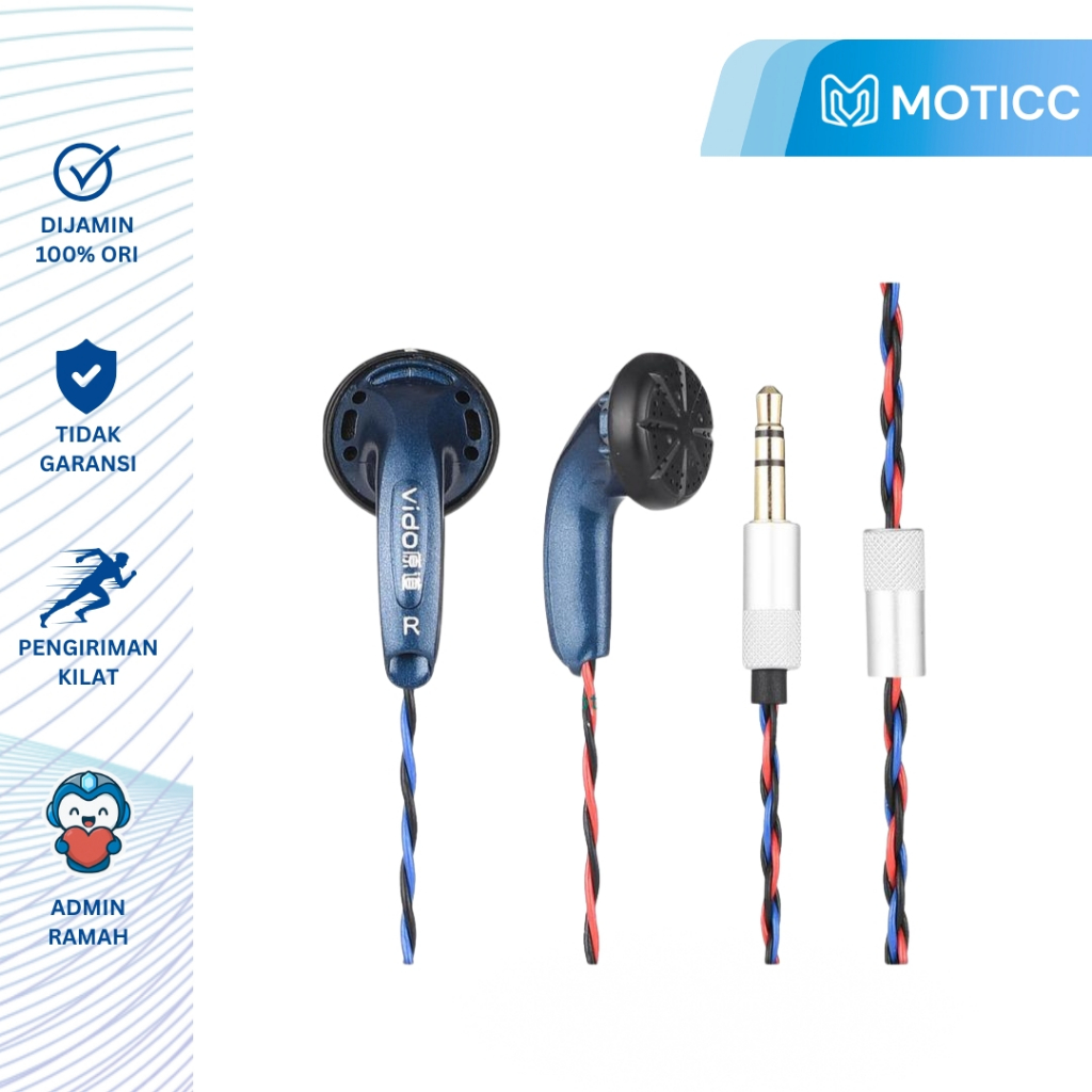 VIDO RECABLE BY MOTICC BRAID CABLE KABEL MERAH BIRU HITAM