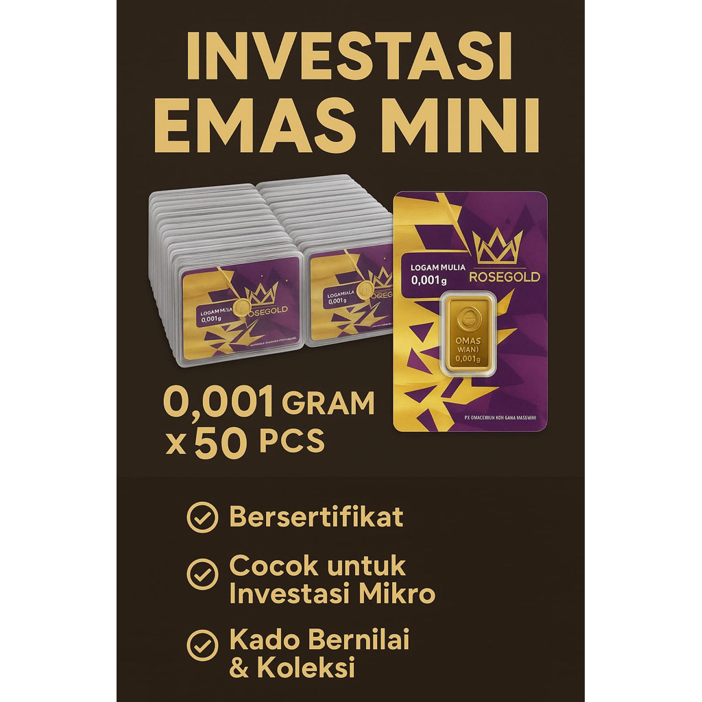 LOGAM MULIA EMAS MURNI BABY GOLD MINI GOLD MICROGRAM SOUVENIR 0,001 GRAM (isi 50 pcs)