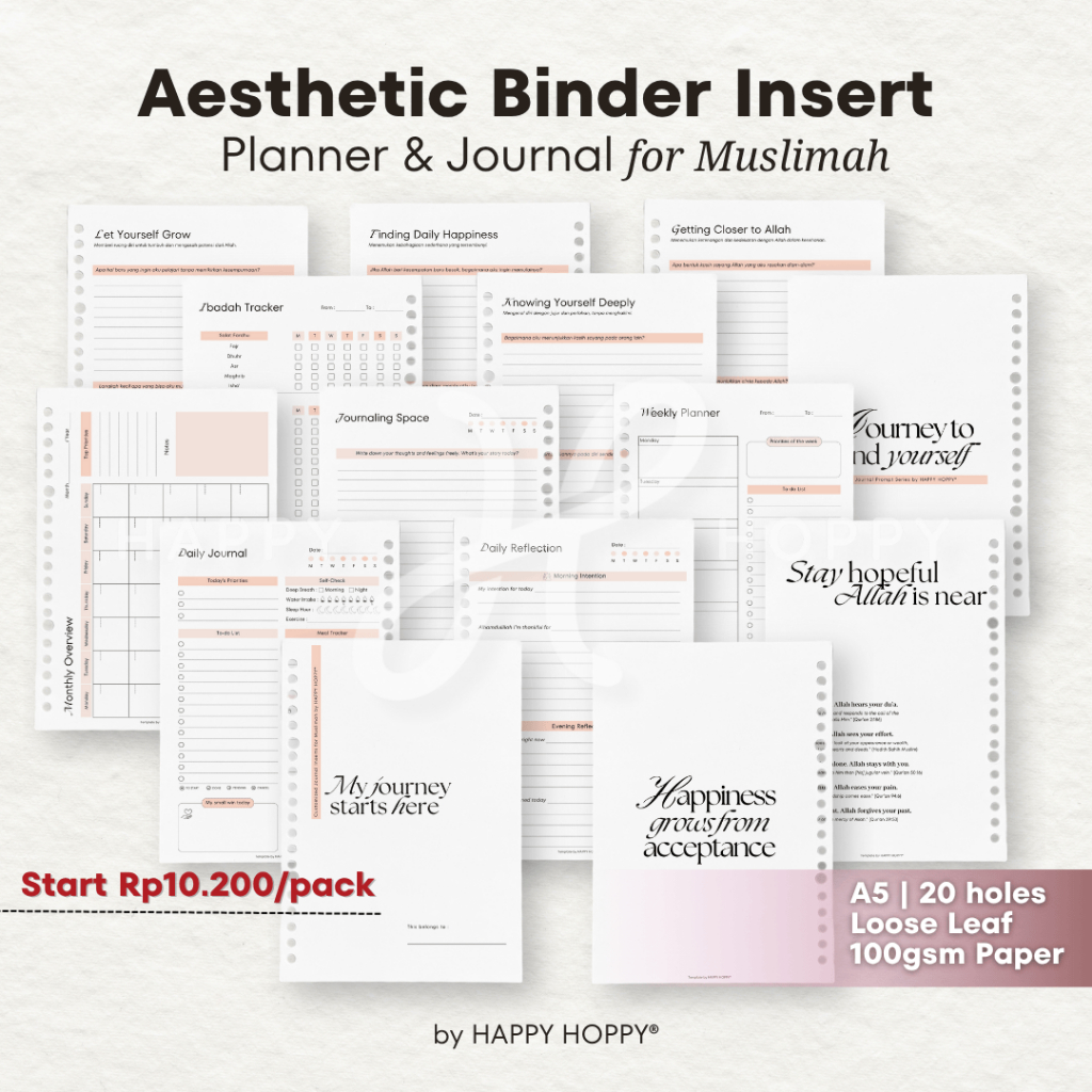 

A5 Binder Insert for Muslimah 100gsm Loose Leaf Paper - Daily Journal / Daily Reflection / Habit Tracker / Ibadah Tracker / Journaling - Kertas Binder Planner Agenda