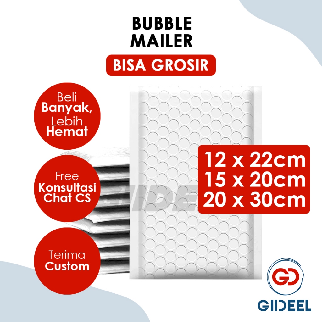 

GIIDEEL BUBBLE MAILER 12x22CM 15X20CM 20X30CM PUTIH ANTI PECAH ANTI RIBET BISA INSTANT ADA PEREKAT