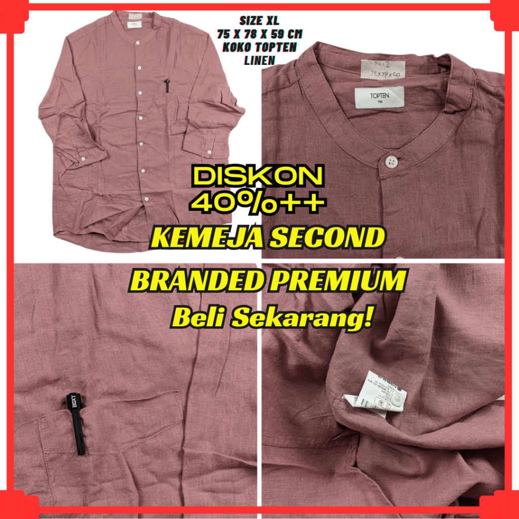 N12 Size XL Kemeja Second Branded Pria Koko Sanghai | Baju Bekas Preloved  Lengan Panjang