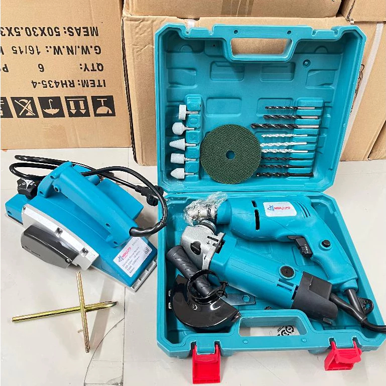 PAKET MESIN SERUT KAYU DAN BOR 10MM SET KOPER / MESIN KETAM / PLANER GIMPET /BOR TANGAN BOR LISTIK