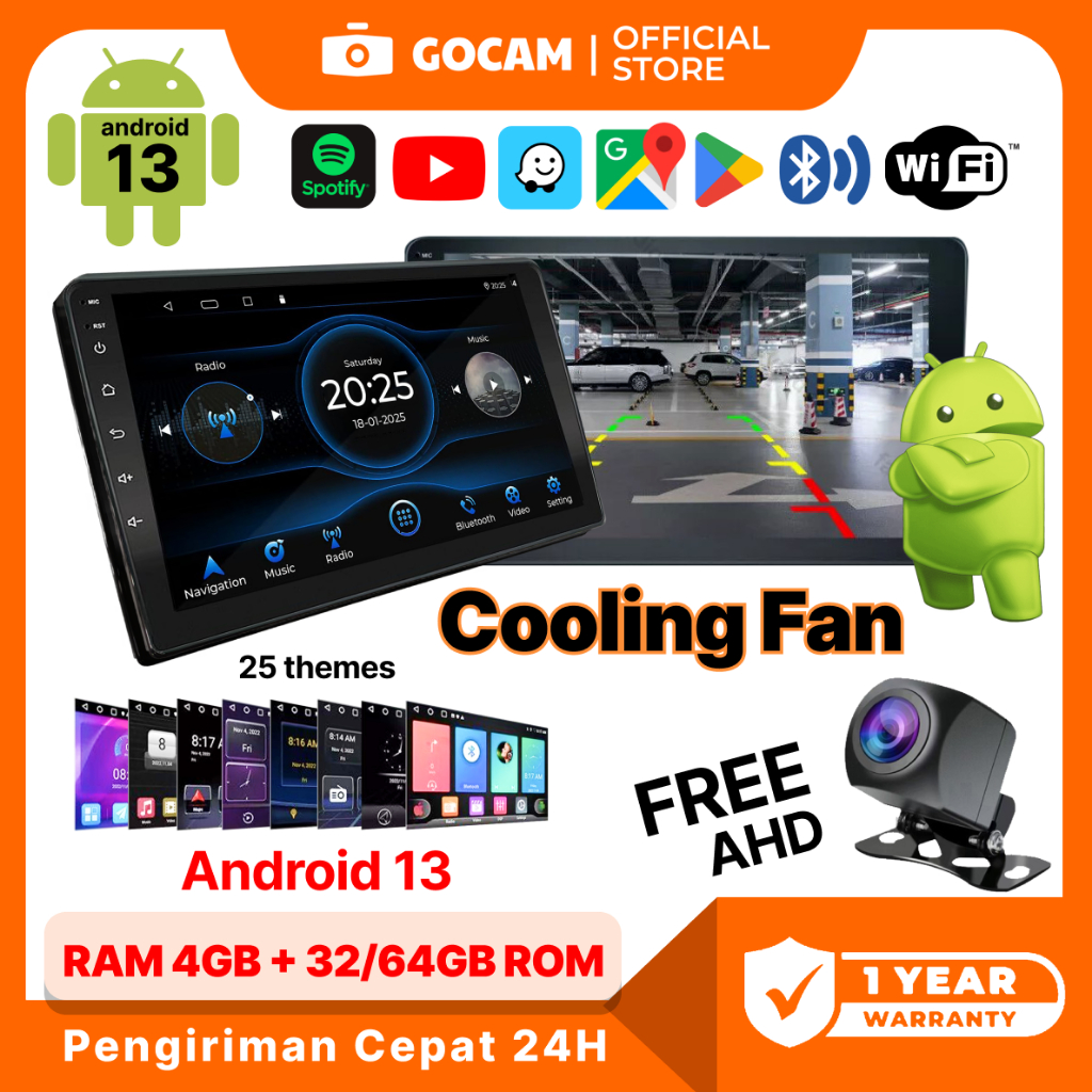 GOCAM Android Mobil 7 Inchi Audio Mobil 4+32/64GB + Cooling System Car WIFI Android 13 GPS Navigasi