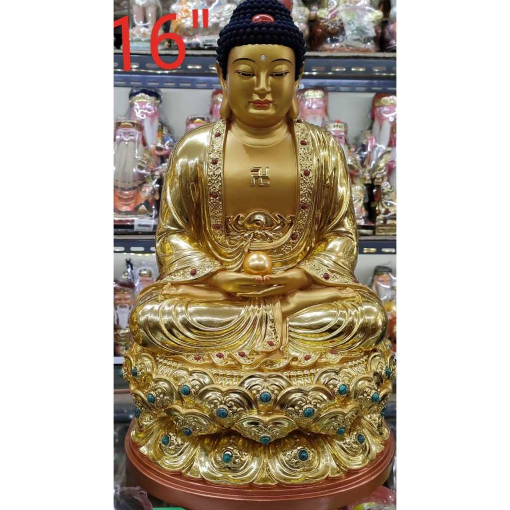 patung buddha rupang sakyamuni - fiber - 16 inch - emas - l2 - l25
