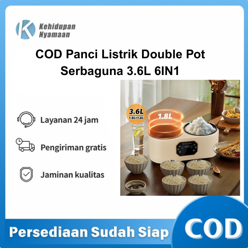 COD Panci  Electric Double-Pot Multi-functional Cookware 3.6 liters 6 functions Non-slip pot body Ho