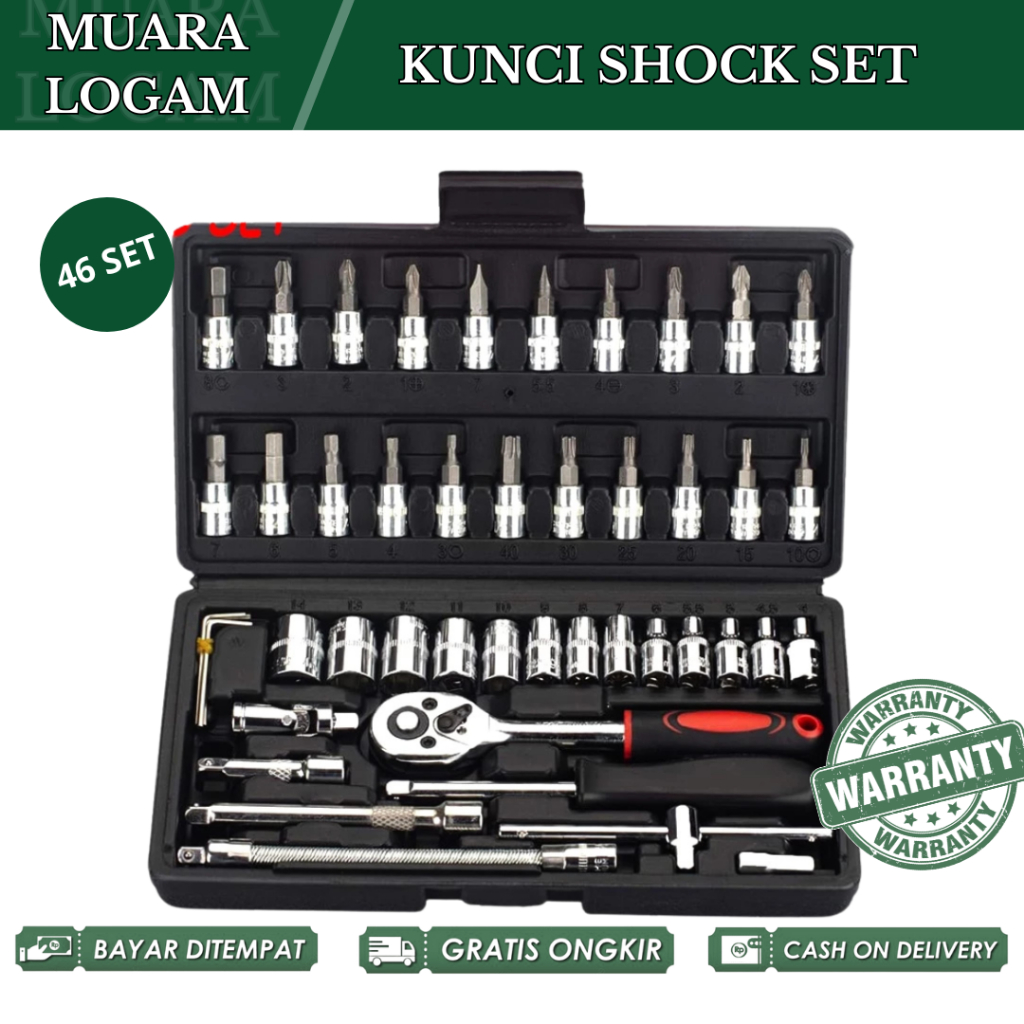 JLD kunci 1set lengkap 46 Pcs kunci shock set 1/4” Kunci Sok Socket Wrench Pas socket Set Mobil Moto