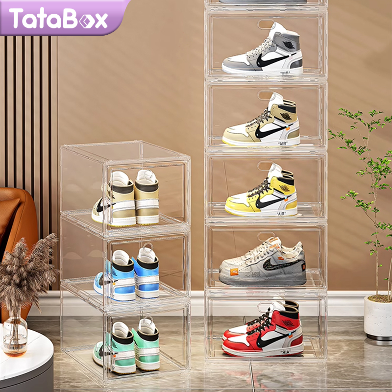 Transparan Akrilik Kotak Sepatu Premium Ukuran Besar Box Sepatu Plastik Tempat Sepatu Lipat