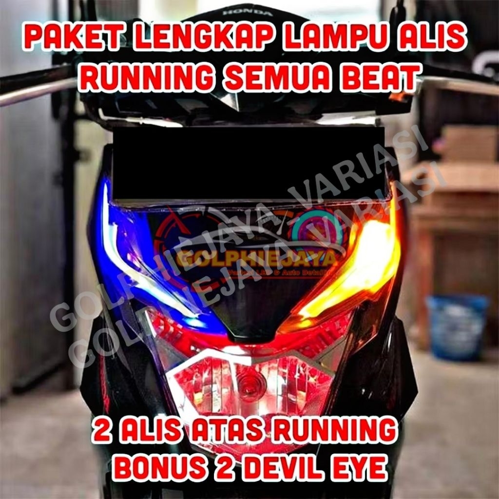 Paket Lampu alis running beat esp bonus demon eye / Satu set led alis drl running beat series pnp