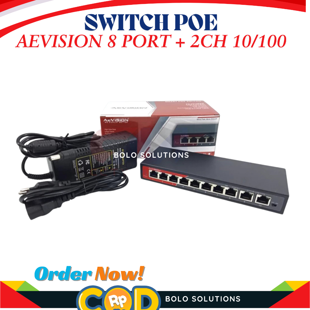 POE Switch HUB Aevision POE 8+2 PORT || POE SWITCH 8 PORT II Full Speed , Adaptor Eksternal Garansi 