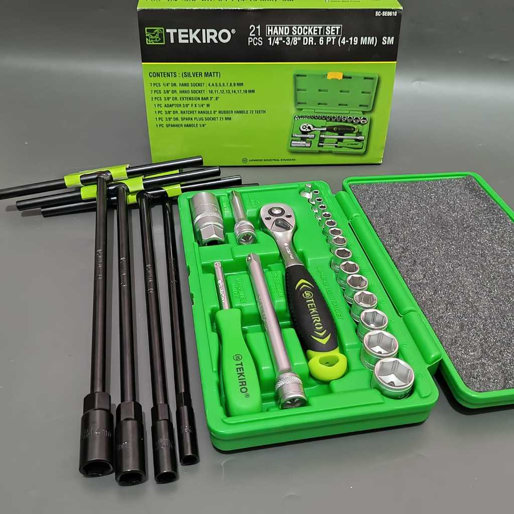 kunci shock set tekiro lengkap 21 pcs + kunci t tekiro 8 10 12 14 mm 4pcs komplit