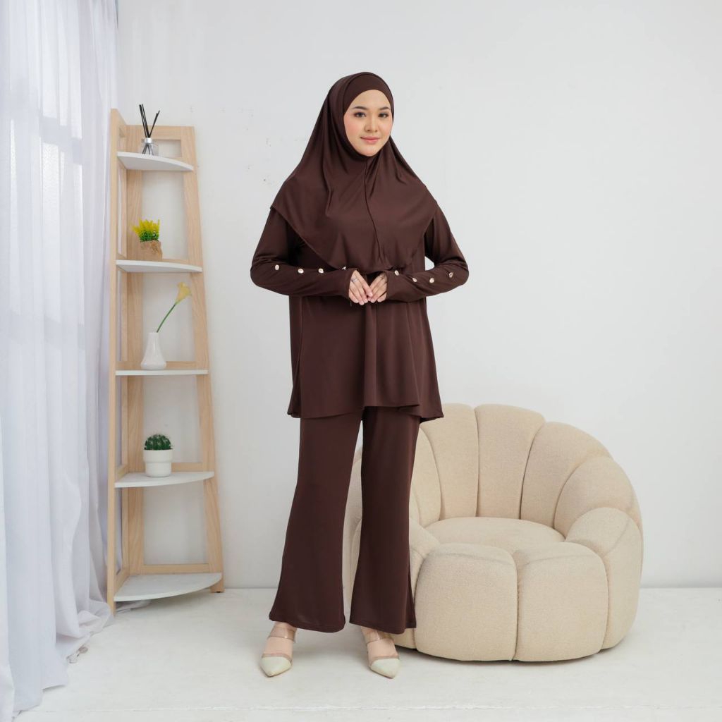 Fasha set 3in1 stelan gamis Jersey gamis