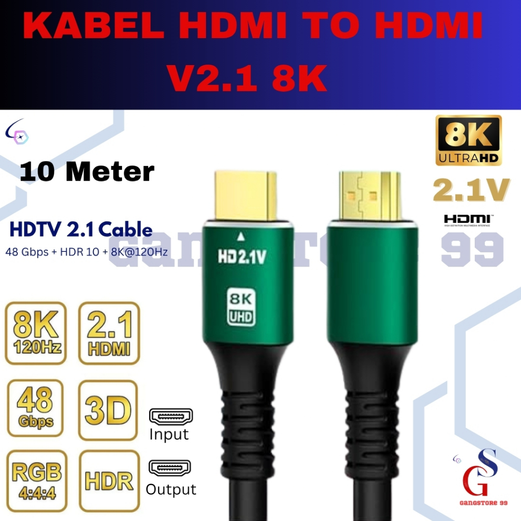 KABEL HDMI 8K 10 METER/ HDMI 8K 60hz 10METER / HDMI Versi 2.1 8K 60hz 10 Meter /Kabel hdmi 8k 10mete