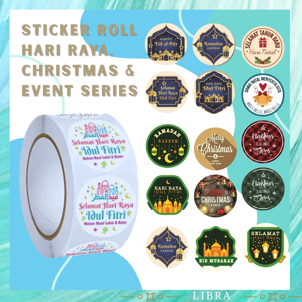 

☍ on.libra ☍ Stiker Roll 500pcs – Tema Idul Fitri, Ramadhan, dan Merry Christmas SS001