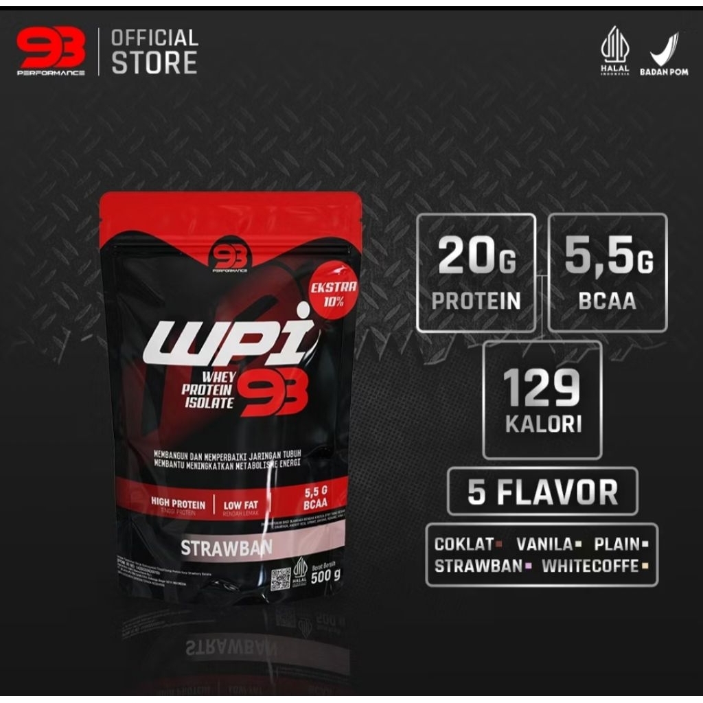 93 Performance - WPI 93 500g Whey Protein Isolate 500gr 1,1 lbs Rasa Strawberry Banana (STRAWBAN)