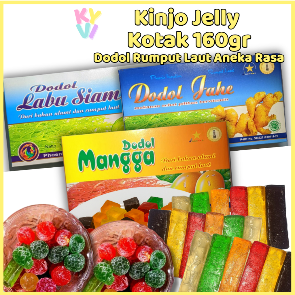 

KYVI - Kinjo Jelly Phoenix Dodo Rumput Laut Kotak 160gr Jahe, Labu SIam, Mangga / Oleh- Oleh Khas Lombok / Dodol Rumput Laut Cemilan Sehat / Cemilan Jelly kinjo / Kinjo Jelly