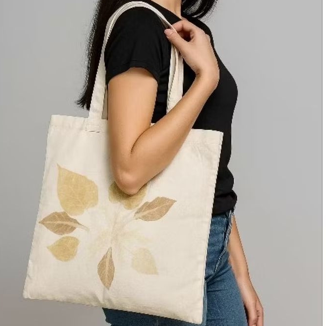 Tas Totebag Ecoprint Daun Alami