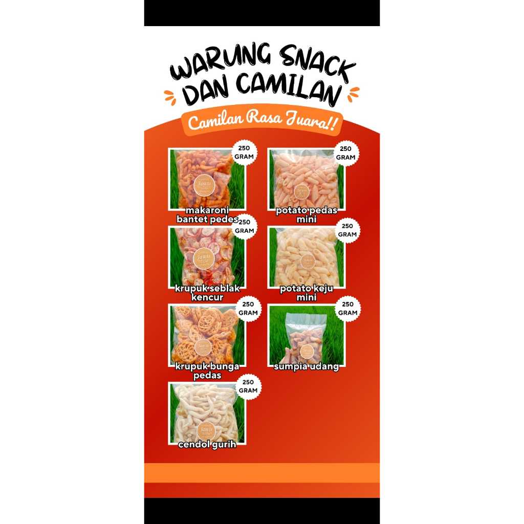 

Aneka snack 250gram/Grosiran kiloan camilan murah enak asin gurih manis dan pedas
