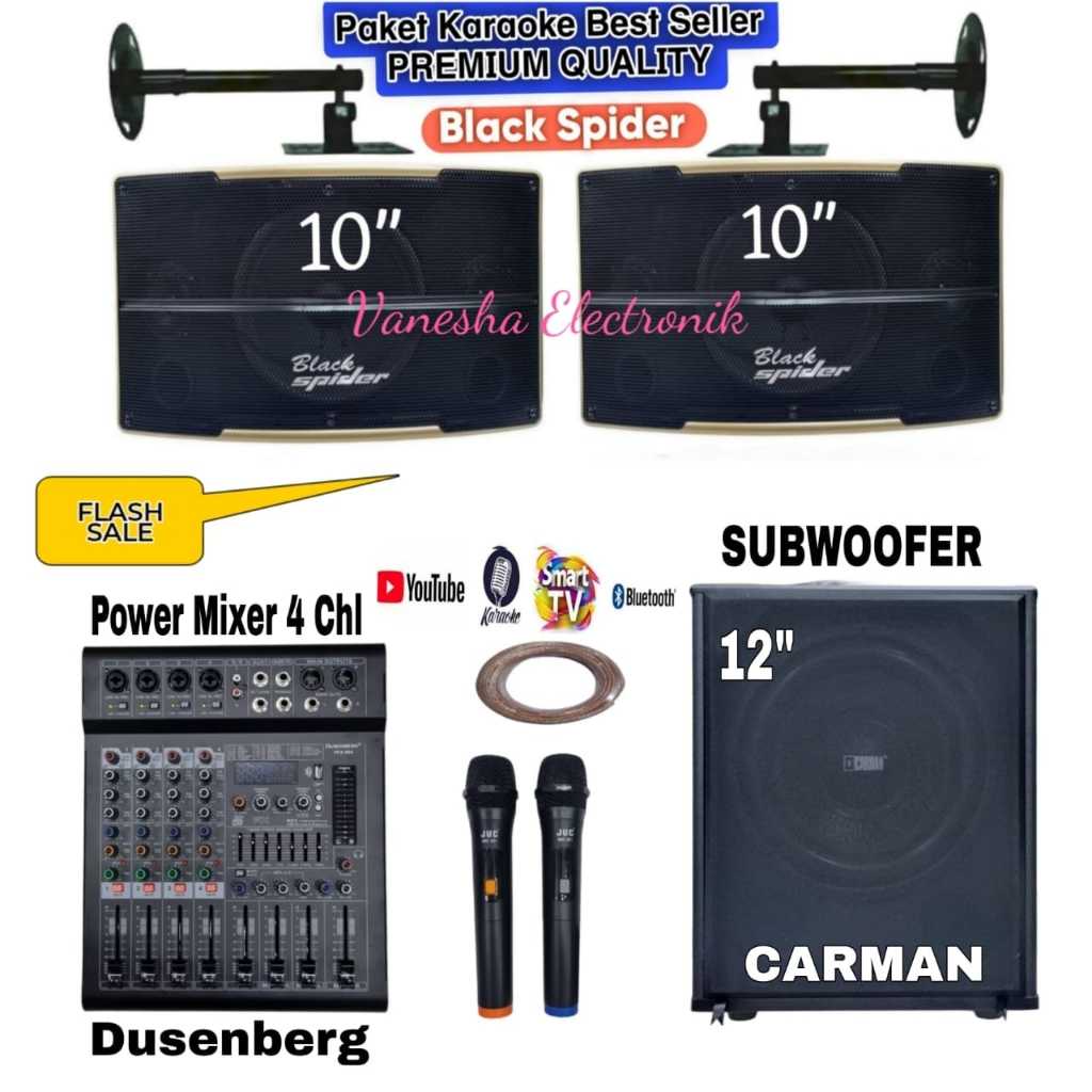 Paket Sound System Speaker Pasif 10 Inch BlackSpider BS SPX 450+Subwoofer Crimson 12 Inch+Power Mixe