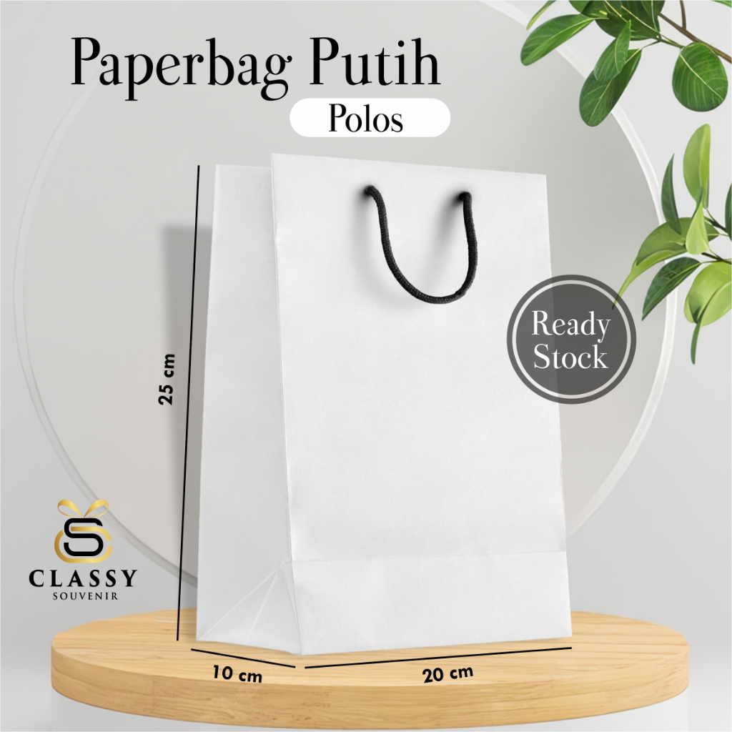 

(12 PCS) PAPER BAG PUTIH POLOS READY STOCK LUSINAN - TAS SOUVENIR PERNIKAHAN UKURAN 20 x 25 x 10